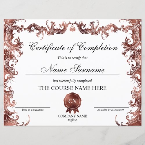 Floral Gold Certificate of Completion Award Course