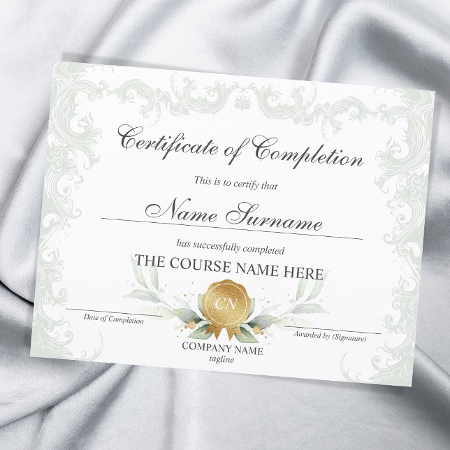 Floral Gold Certificate of Completion Award Course (Creator Uploaded)