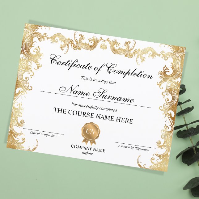 Floral Gold Certificate of Completion Award Course (Creator Uploaded)