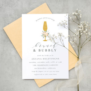 Floral Gold Champagne Flute Bridal Brunch & Bubbly Invitation Postcard