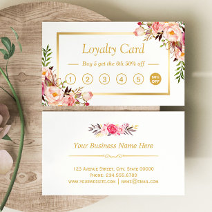 Floral Gold Chic Beauty Salon Loyalty Punch Card
