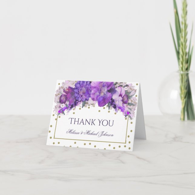 Floral Gold Confetti Purple Thank You (Front)