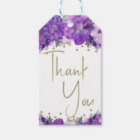 Floral Gold Confetti Purple Thank You Gift Tags