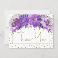 Floral Gold Confetti Purple Thank You Postcard