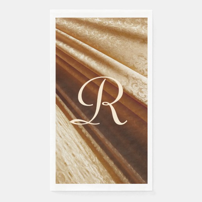 Floral Gold Draped Fabric Monogrammed Paper Guest Towels (Front)