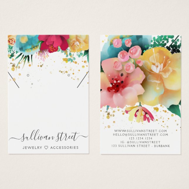 Floral Gold Earrings Necklace Display Card (Front & Back)