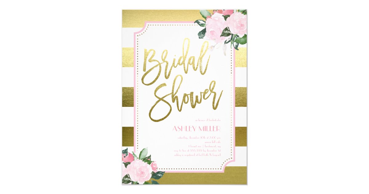 Floral Gold Faux Foil Bridal Shower Invitation