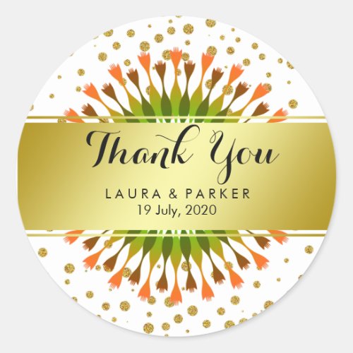 Floral Gold Faux Foil Glitter Thank You Wedding Classic Round Sticker