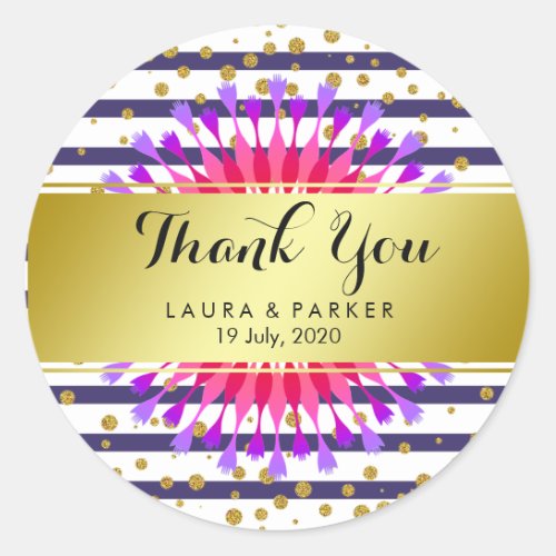 Floral Gold Faux Foil Glitter Thank You Wedding Classic Round Sticker