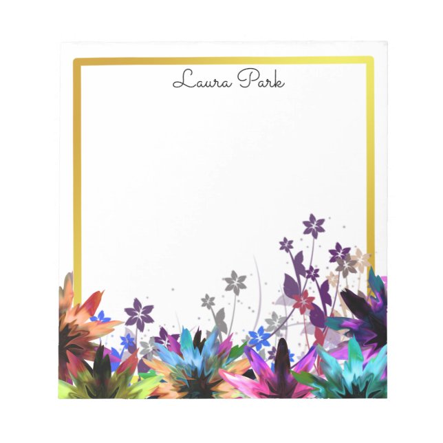 Floral Gold Faux Personalized Cute Girly Notepad (Front)