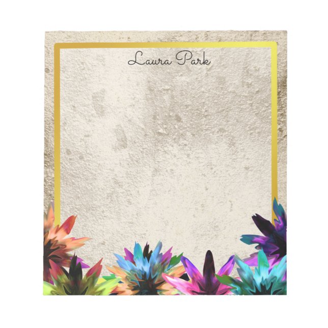 Floral Gold Faux Personalized Cute Girly Notepad (Front)