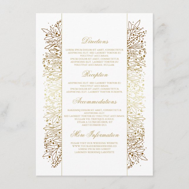 Floral Gold Filigree Imitation Wedding Details Enclosure Card (Front)