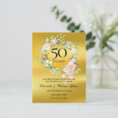 Floral Gold Foil 50th Anniversary Save the Date Announcement Postcard (Standing Front)