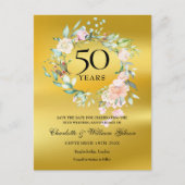 Floral Gold Foil 50th Anniversary Save the Date Announcement Postcard (Front)