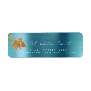 Floral Gold Foil Aqua Metallic Blue Water RSVP Label