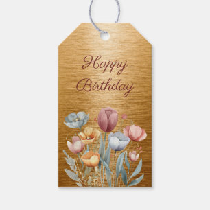 Floral Gold Foil Happy Birthday Gift Tags