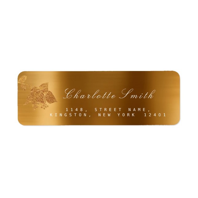Floral Gold Foil Metallic Monochromatic RSVP Label (Front)