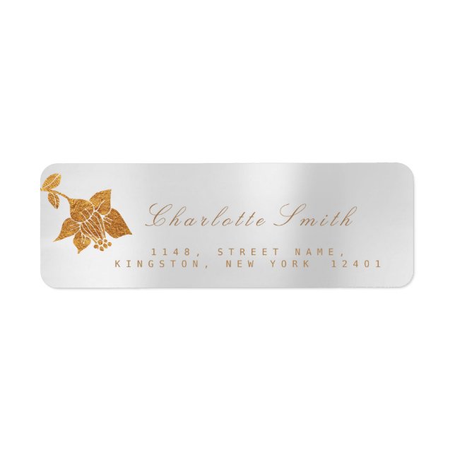 Floral Gold Foil Metallic Silver Gray RSVP Label (Front)