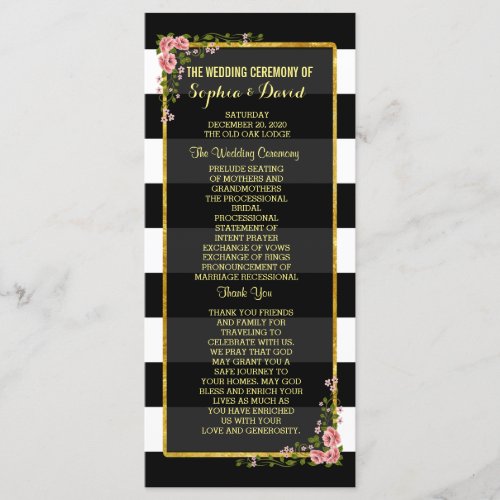 Floral Gold Foil Stripe Wedding Ceremony Program