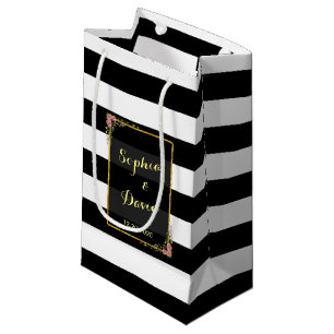 Floral Gold Foil Stripe Wedding Favor Bag