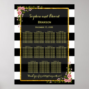 Floral Gold Foil Stripe Wedding Seating Chart