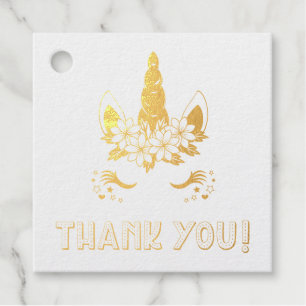 Floral Gold Foil Unicorn Baby Shower Thank You Favor Tags
