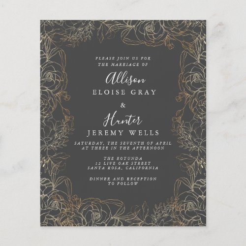 Floral gold Foil Wedding Invitation Flyer