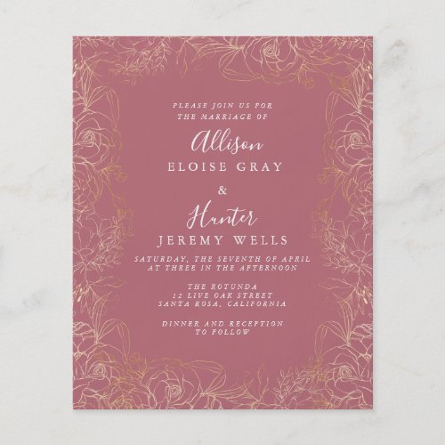 Floral gold Foil Wedding Invitation Flyer