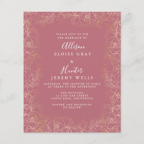 Floral gold Foil Wedding Invitation Flyer