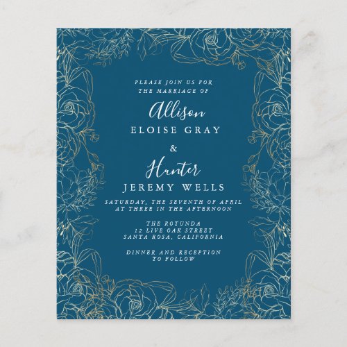 Floral gold Foil Wedding Invitation Flyer