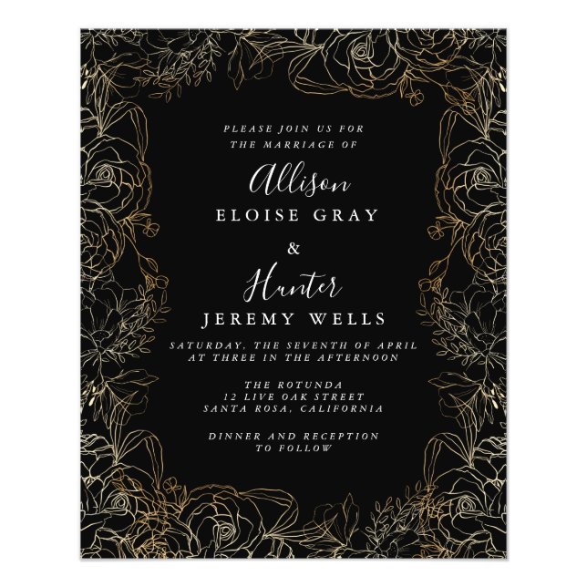 Floral gold Foil Wedding Invitation Flyer (Front)
