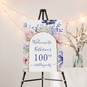 Floral Gold Frame 100th Birthday Party Welcome Foam Board