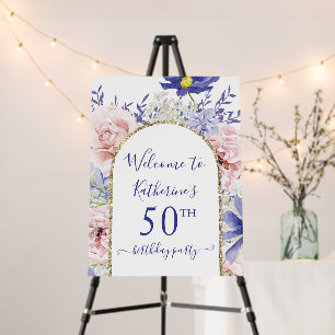 Floral Gold Frame 50th Birthday Party Welcome Foam Board