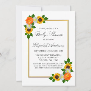 Floral Gold Frame Baby Shower Invitation