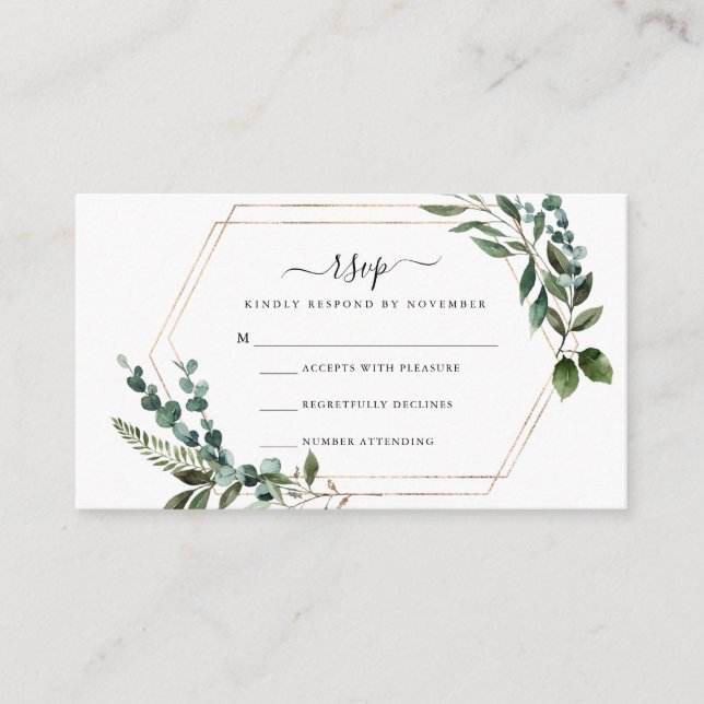 Floral Gold Frame RSVP Card | (Front)