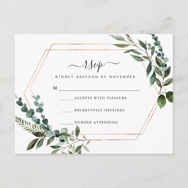 Floral Gold Frame RSVP Card  (Front)