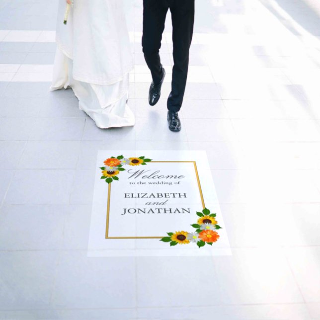 Floral Gold Frame Wedding Floor Decals (Wedding)