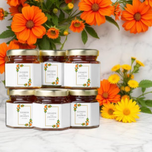 Floral Gold Frame Wedding Honey Jar Favors