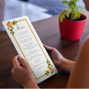 Floral Gold Frame Wedding Menu