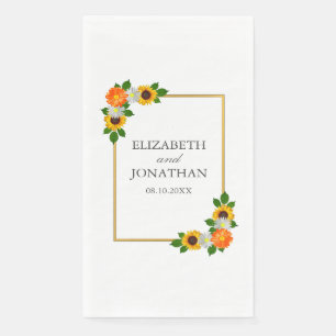 Floral Gold Frame Wedding Paper Guest Towels