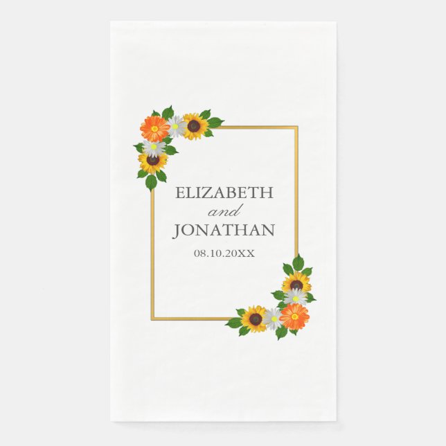 Floral Gold Frame Wedding Paper Guest Towels (Front)