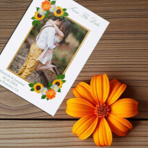 Floral Gold Frame Wedding Save The Date Letterpress Photo Cards