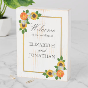Floral Gold Frame Wedding Wooden Box Sign