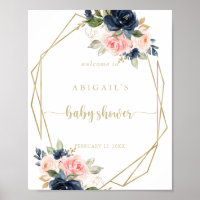 Floral Gold Geometric Baby Shower Welcome   Poster