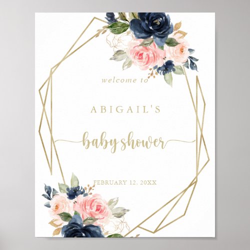 Floral Gold Geometric Baby Shower Welcome   Poster