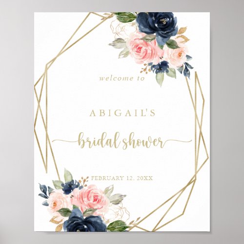 Floral Gold Geometric Bridal Shower Welcome  Poster