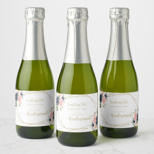 Floral Gold Geometric Bridesmaid Proposal   Sparkling Wine Label
