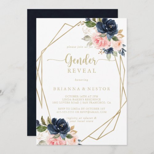 Floral Gold Geometric Gender Reveal Party  Invitation
