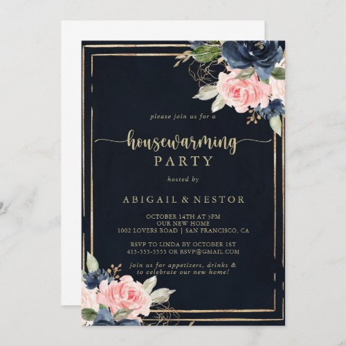 Floral Gold Geometric Housewarming Party  Invitation