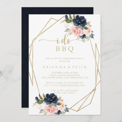 Floral Gold Geometric I Do BBQ Engagement Party   Invitation